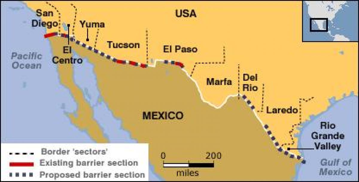 kaart van die mexikaanse grens