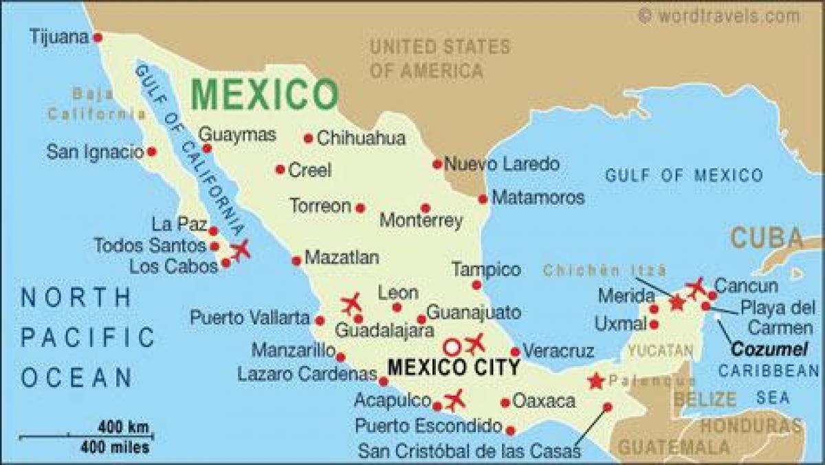 kaart van die lughawens in Mexiko