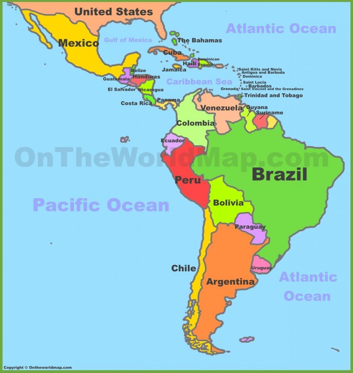 Mexiko en suid-amerika kaart