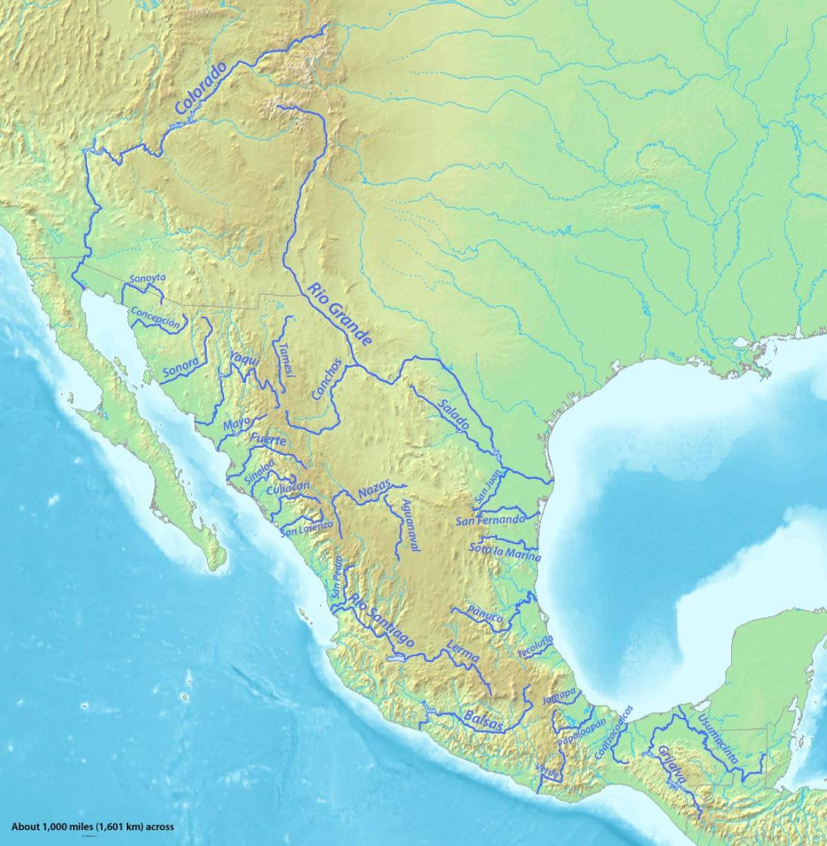 kaart van riviere in Mexiko
