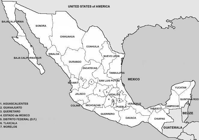 kaart van Mexiko provinsies