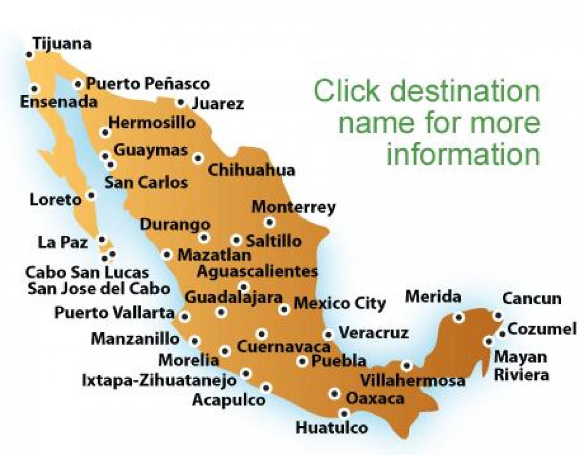 kaart van die strande in Mexiko