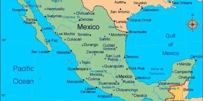 Kaart van oorde in Mexiko