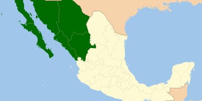 Kaart van die noordwes-Mexiko